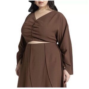 Elegant Brown Women's Set Shirt and Skirt